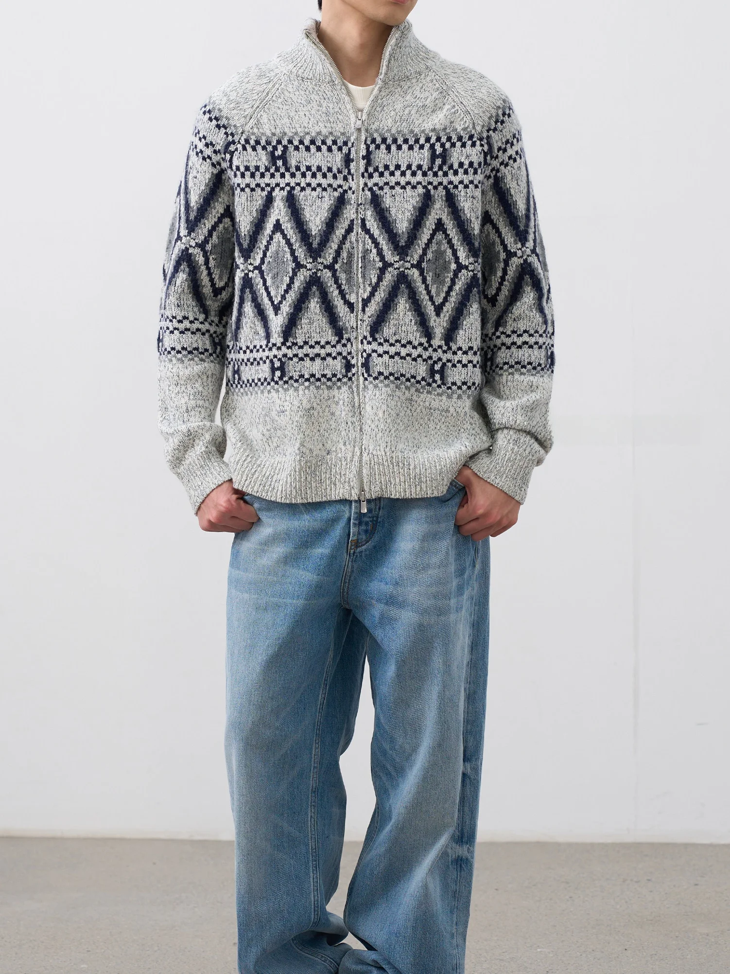 AETERNUS Retro Sle Woolen Knitted Sweater Cardigan Double Zipper Loose Fit Warm And Antibacterial Long Sve Stand Collar