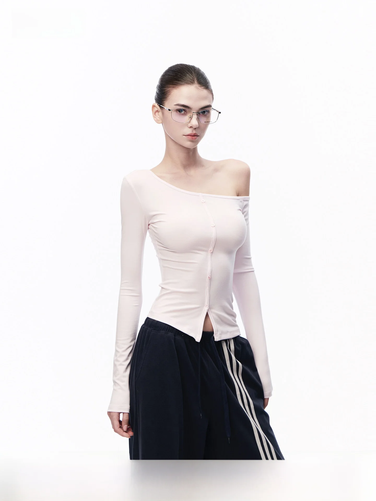 

Pink Long Sve T-irt Women's Slim Fit oulder Bared American Sle Hot Girl Side oulder Top Soft Comfortable Casual Wear