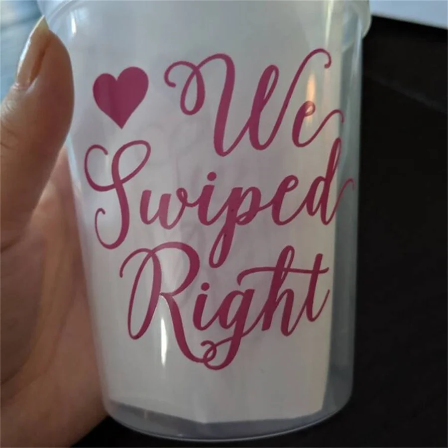 We Swiped Right - Wedding Stadium Cups #79 - Custom - Bridal Wedding Favors, Wedding Cups, Party Cup