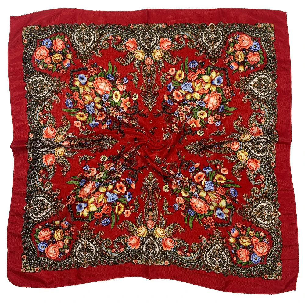 70*70cm Russian Style Floral Print Scarf Luxury Women Square Bandana Ukrainian Female Headband Shawl Handkerchief Head Wraps