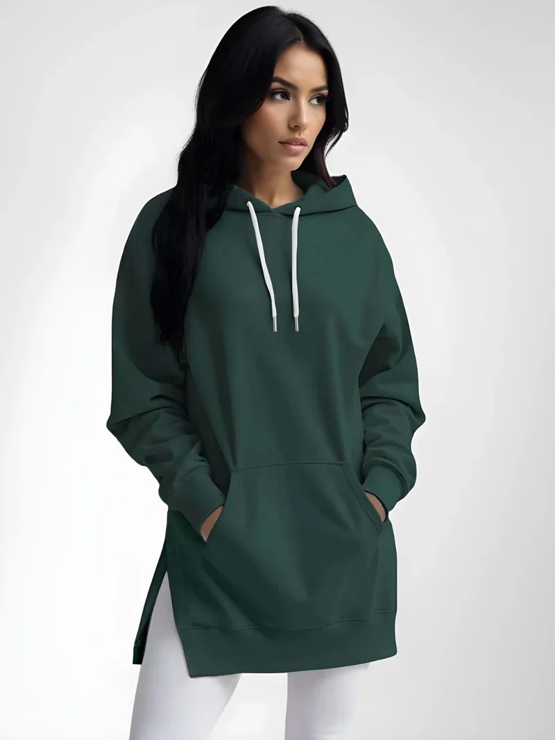 Hoodies Coats Women Solid Sweatshirts Jacket Pocket Drawstring Hooded Slight Strech Loose Casual Office Lady 2026 Spring Autumn