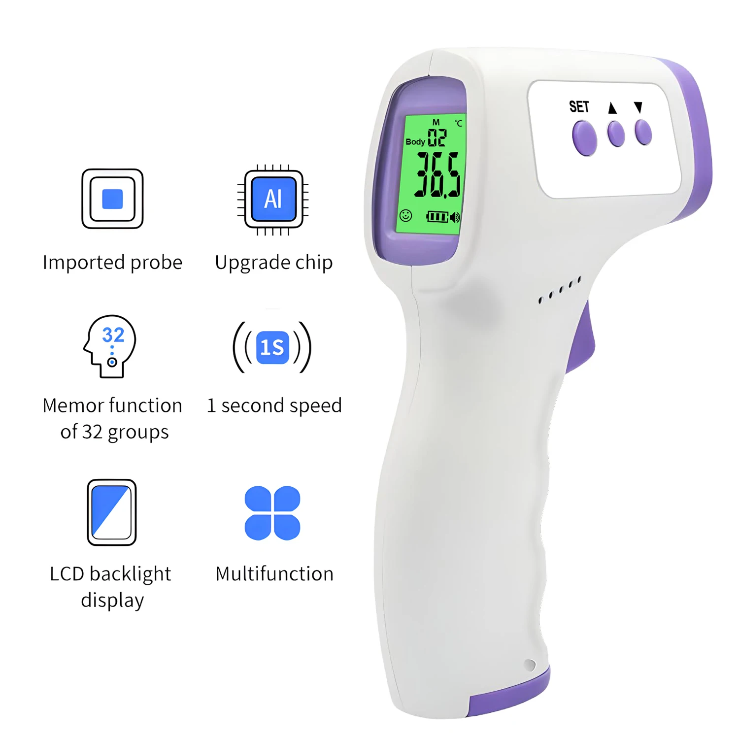 Non Contacted Thermometer for Baby Kid Digital 3 Color Backlight Forehead Thermometer Fever Safety Health Measurement Tool