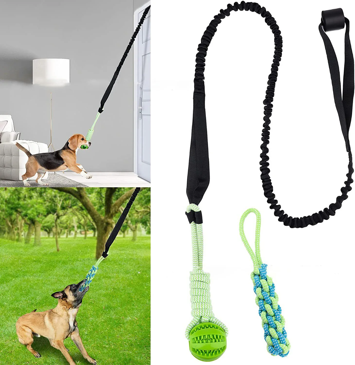 

Interactive Dog Toy Tug of War Spring Rope Dogs Outdoor and Indoor Hanging Pull Rope Ball Puppy Molar Teeth Cleaning Chew Toys