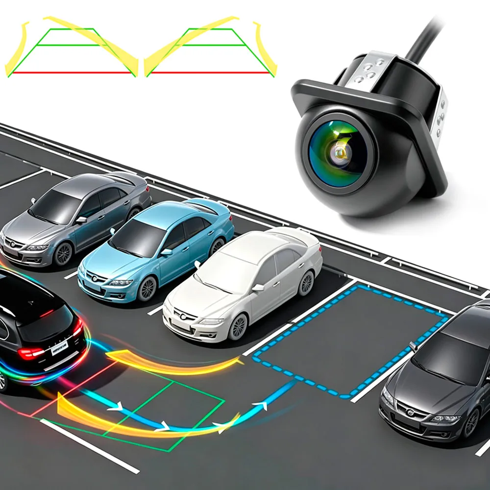 AHD 720P CCD Dynamic Trajectory Flush Mount Reverse Camera, 170° Wide Angle Starlight Night Vision Waterproof Dual Signal Switch