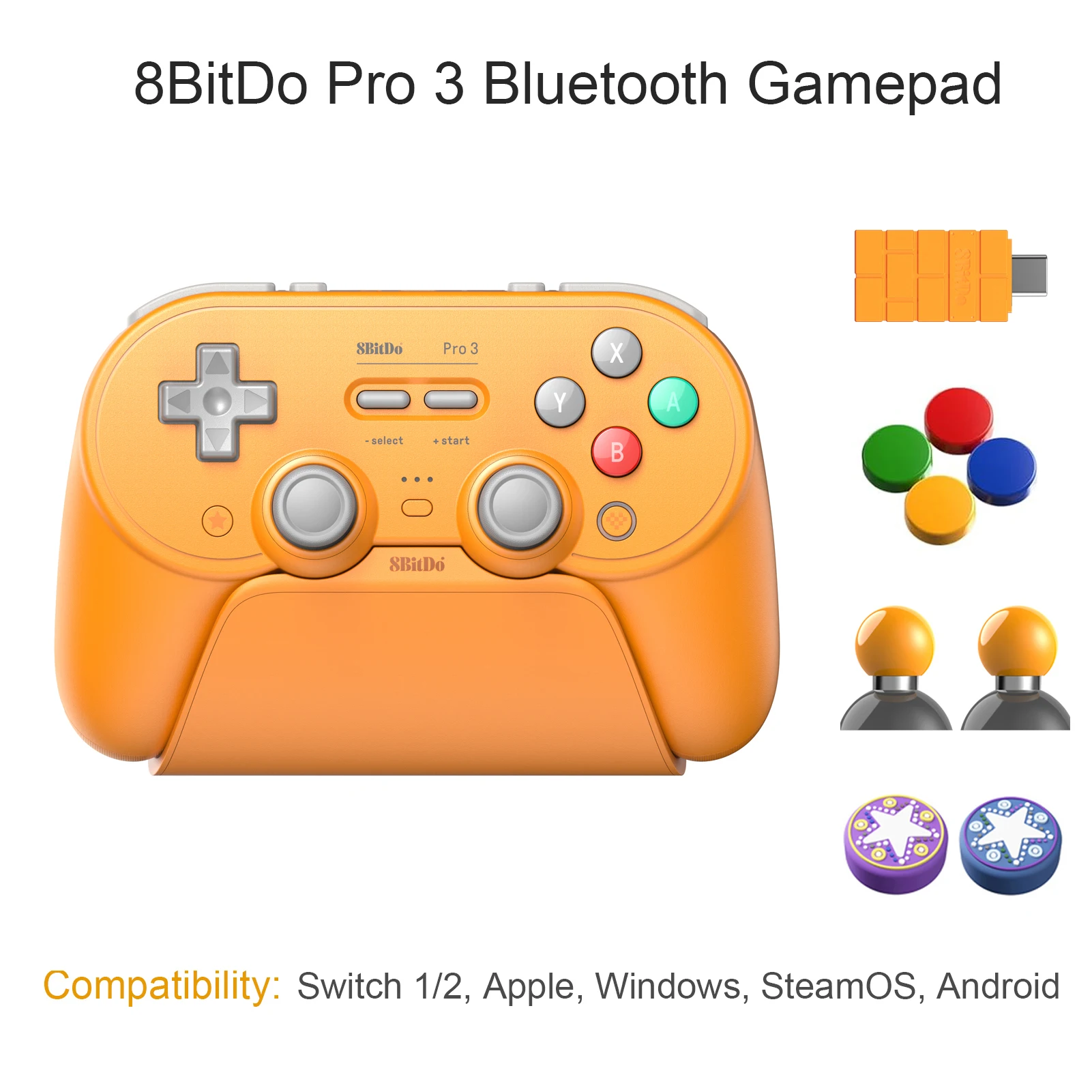 8BitDo Pro 3 Bluetooth Gamepad Draadloze gamingcontroller voor Switch 1/2, Windows, Apple, met TMR Joysticks Verwisselbare knop