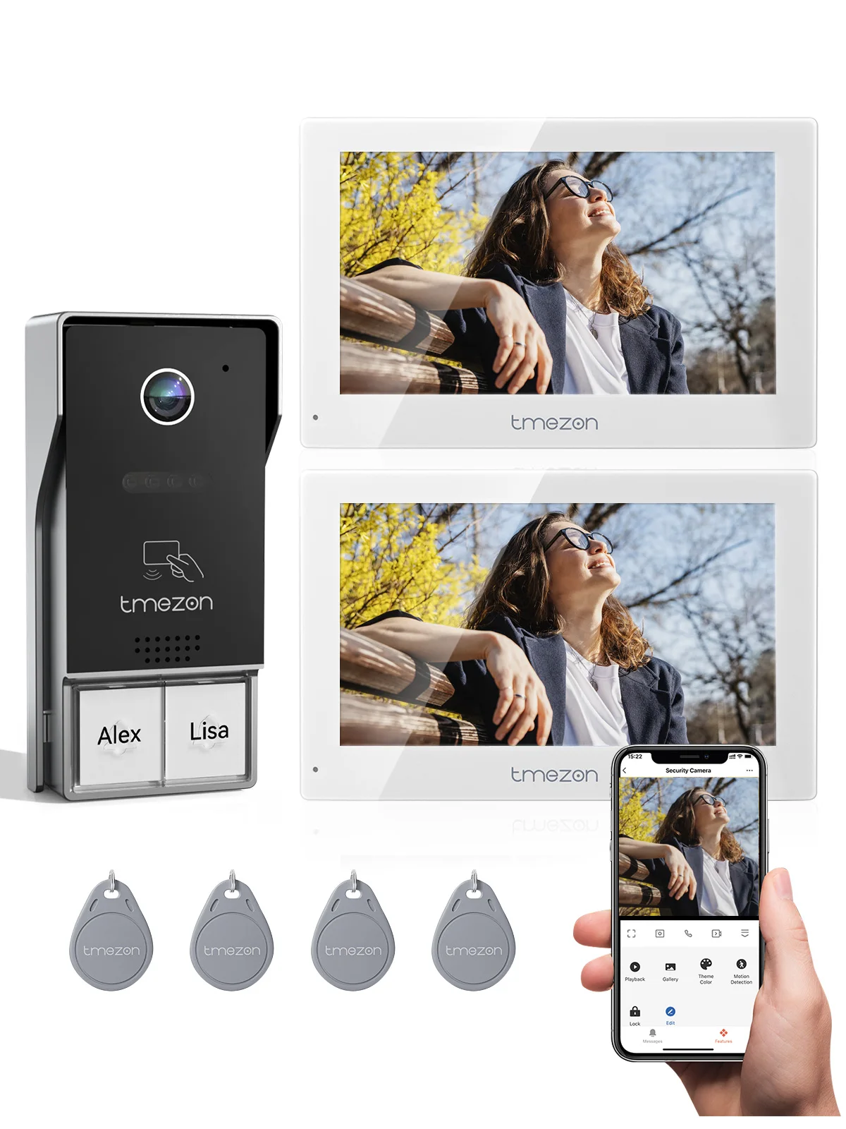 TMEZON WiFi 2-Draht-Video-Türsprechanlage, 1080P Video-Intercom, 7" Farb-Touchscreen, Nachtsicht, Öffnung per App und Karte, Bewegungserkennung, Aufnahme und Wiedergabe, wasserdicht Y73*2+D93
