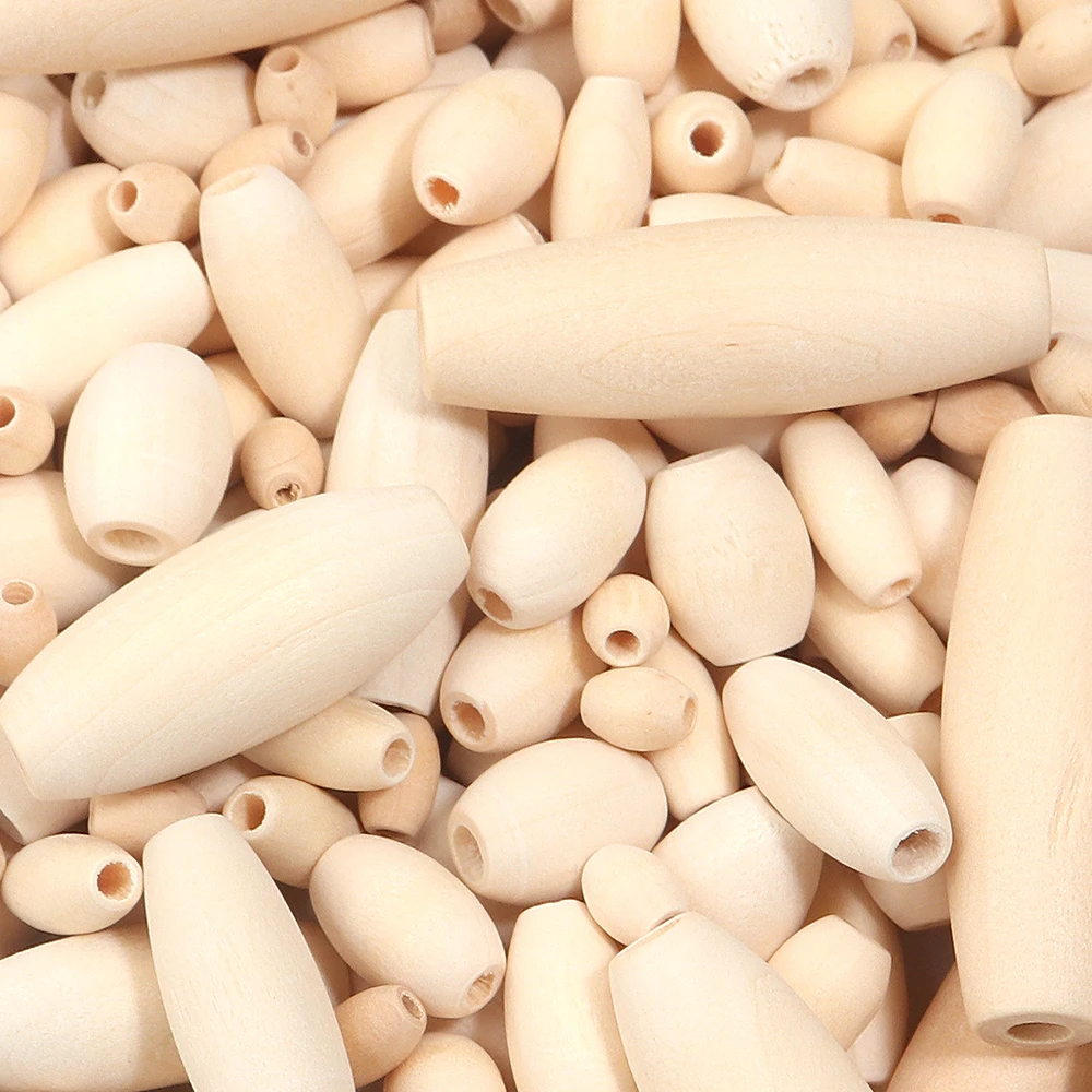 20-200pcs/lot Multisize Natural Wooden Beads Olive Shape Puzzle Prayer Long Spacer Wood Beads For DIY Handmade Bracelet Necklace image 5