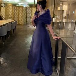 Customized Strapless Purple A-line Evening Dress Tulle Cape Sleeveless Party Prom Gown Floor Length Sweep Train Simple Prom Gown