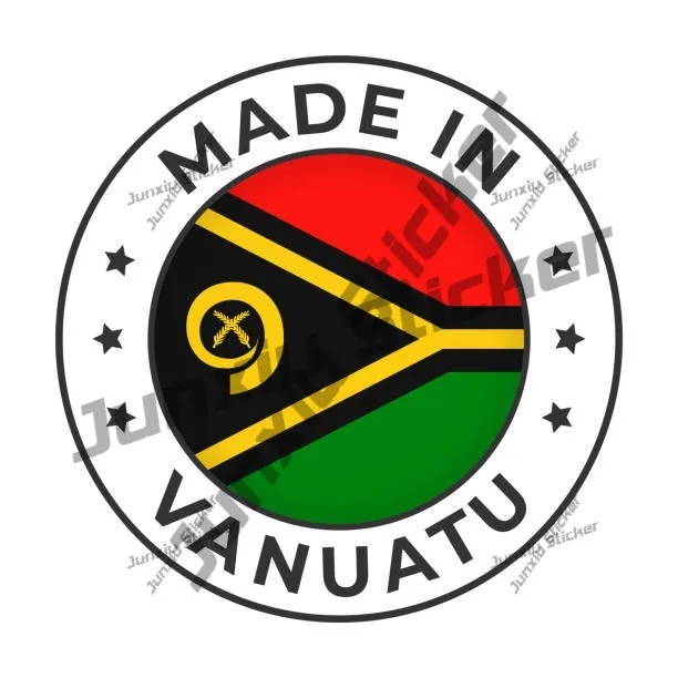 

Сделано в наклейке Vanuatu. Круглая простая этикетка, эмблема с флагом Ваануату и текстом, сделанная в ноутбуке Camper Vanuatu