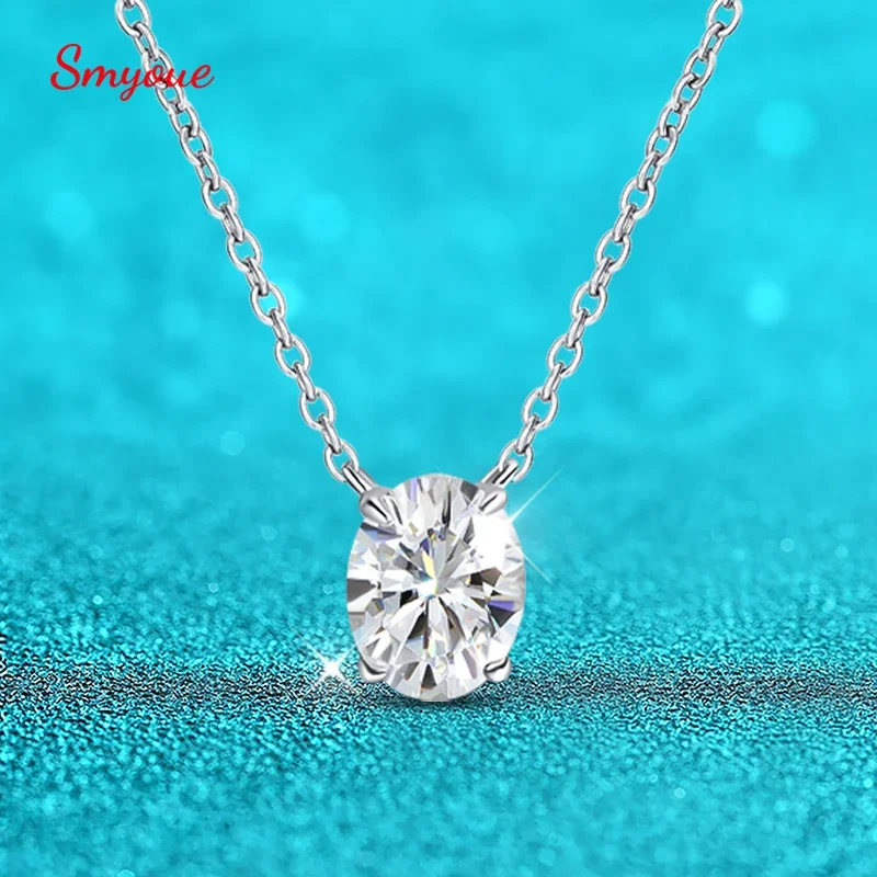 Smyoue 1CT 2CT 3CT Oval Cut Moissanite Necklaces for Women Jewelry 100% Real Silver Chain 925 Pandant Lab Diamond Birthday Gift