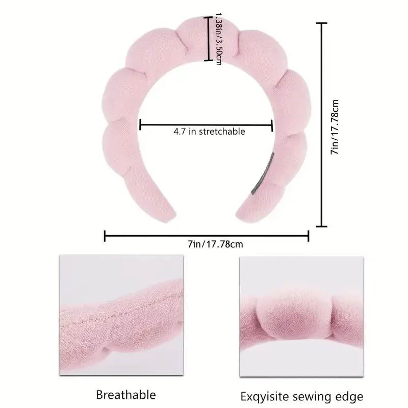 3pcs/Set Puffy Headband With Wristband Sponge Terry Towel Cloth Fabric Headband Set For Washing Face Skincare Spa Wear Makeup