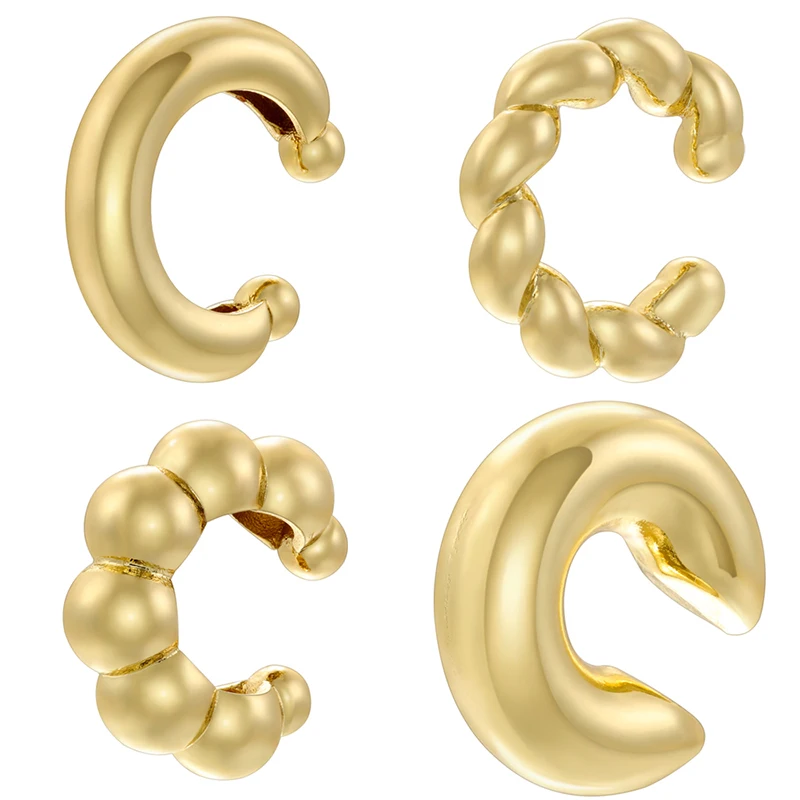 ZHUKOU 4 styles Gold color Glossy Ear cuffs C shape twisted ear clips Brass gold plated Color retention Jewelry wholesale VE1152