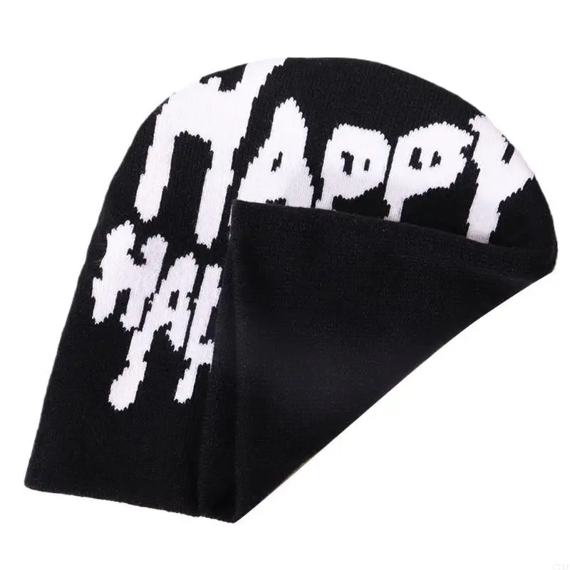 C71F Strickmütze ohne Krempe, 2000er-Jahre-Mädchen-Buchstabe, Totenkopf-Mütze, für Erwachsene, beliebte Hip-Hop-Mütze,