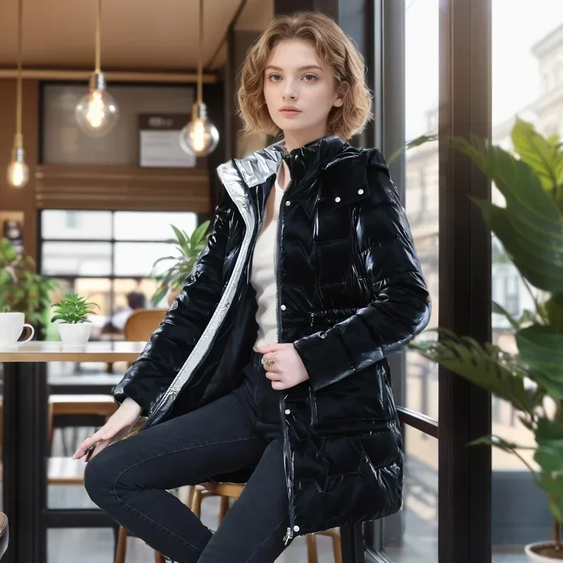 2024 New Down Cotton Coat Women Korean Cotton Coat For Female Winter Thick Warm Long Thick Colorful Outwear Hooded Coat Lace-Up