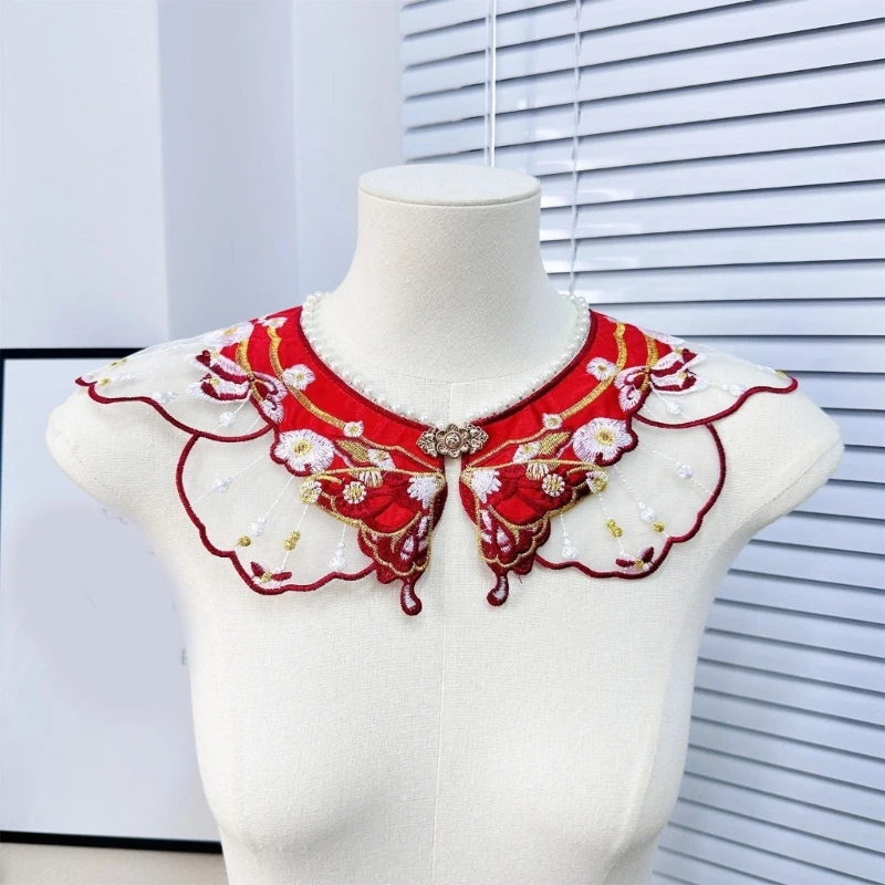 

Detachable Shawl Hanfu Collar Yunjian Floral Embroidery Pearls Decorative Neckline Yunjian Collar Decorative Hanfu Shawl