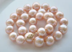 Gorgeous AAAA 11-10mm round Akoya Pink natural pearl necklace 17.5“”14K clasp fine jewelryJewelry Making