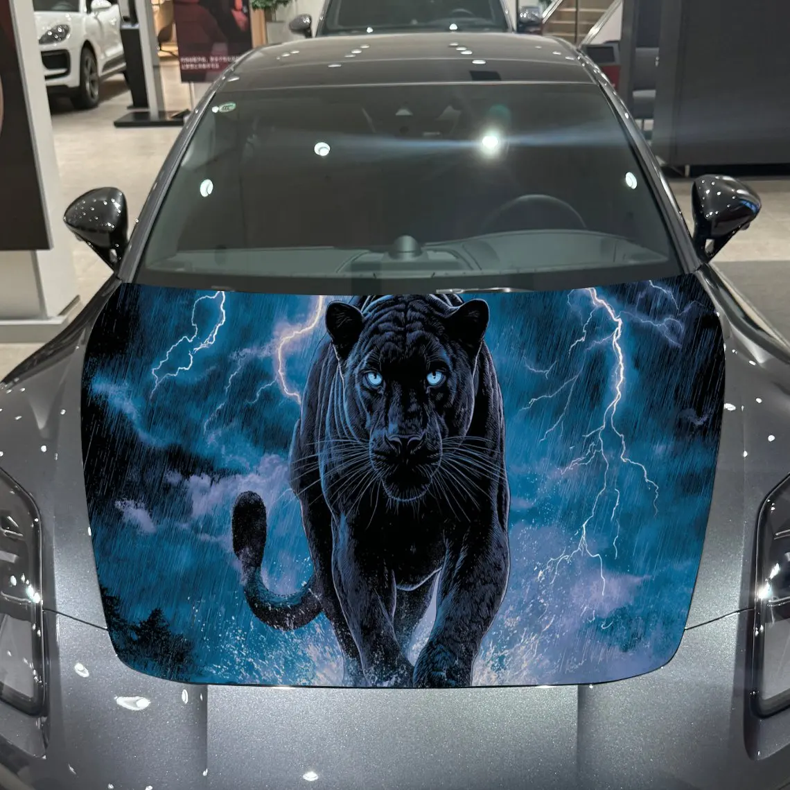 

Thunder Panther Wonder Journey PVC Car Engine Hood Vinyl Wraps, Self-Adhesive Waterproof Car Hood Decal Sticker, Car Decoration