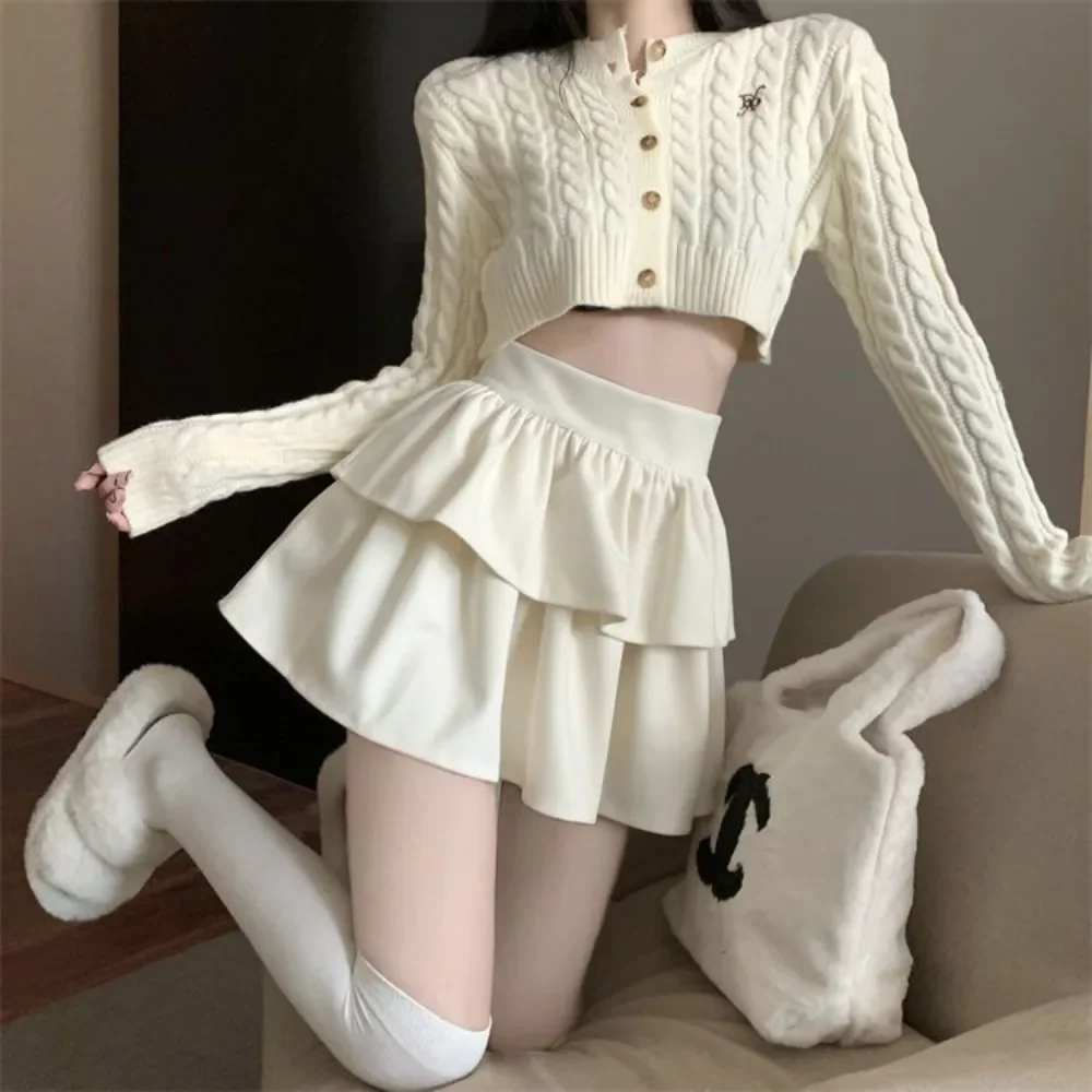 2024 New Design Ruffled Puff Short Skirt Women's High Waist Slim Versatile A-Line Cake Skirt