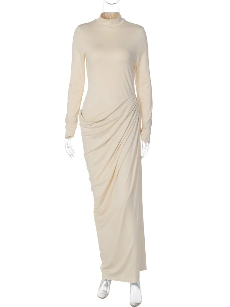 เดรสยาวคอเต่า แขนยาว เซ็กซี่ สำหรับผู้หญิง ฤดูใบไม้ร่วง ฤดูหนาว ดีไซน์หรูหรา เปิดหลัง ติดกระดุม รัดรูป เหมาะสำหรับงานปาร์ตี้ คลับ