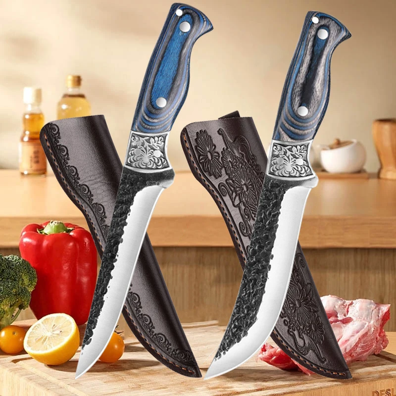 

Kitchen Boning Butcher Knife Meat Cleaver Stainless Steel Forged Hammer Pattern Chef Knife Barbecue Utility Slicing Paring Knife