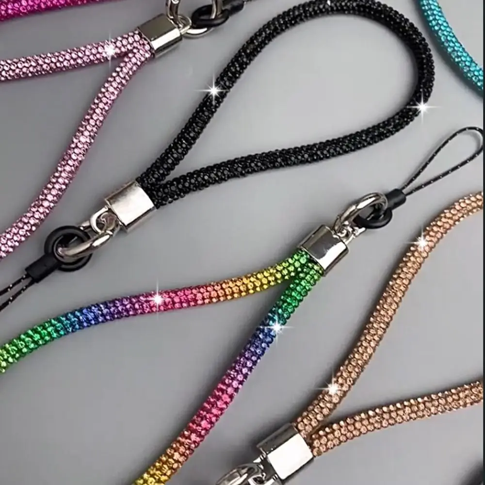 Fashion Keychain Rhinestone Phone Lanyard Bright Bling Bling Wrist Straps Diamond Crystal Anti-lost Rope Phone Accessories