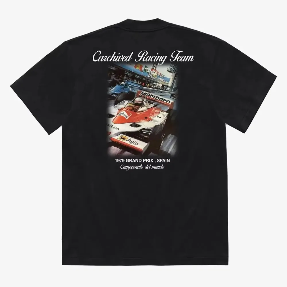 

2025 Summer Burst American Vintage Car Print Short Sleeve T-shirt Women's Cotton Heavy Harajuku Fashion Casual Loose Top