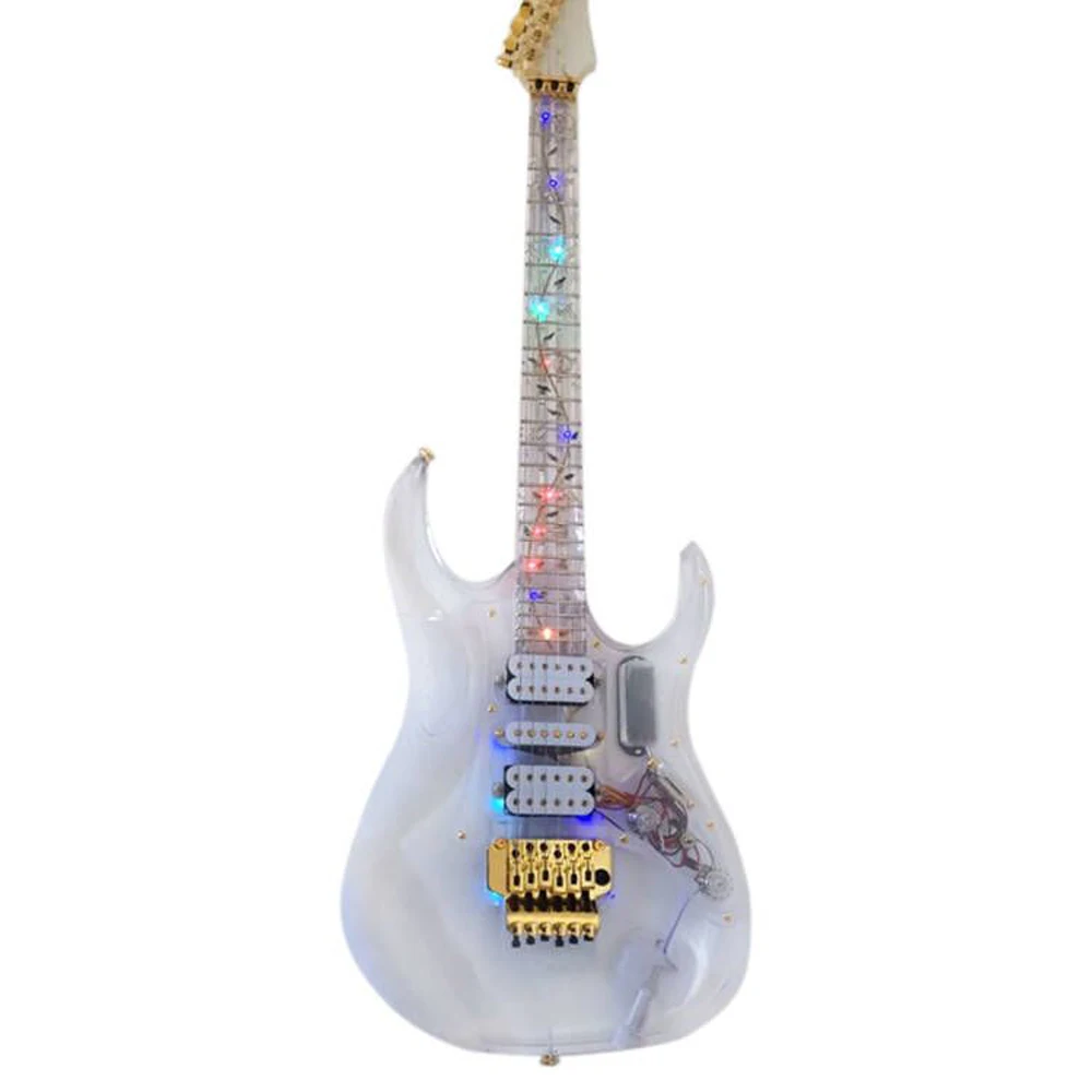 good quality acrylic electric guitar with led light double rock tremolo