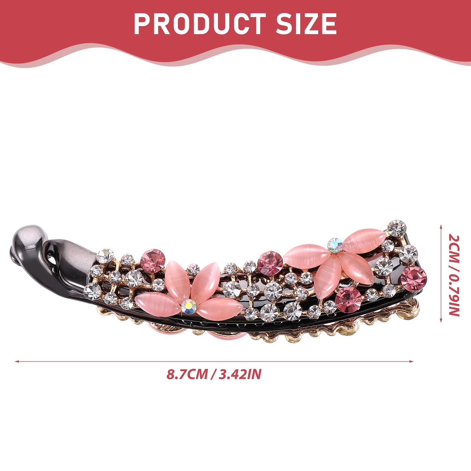 Rhinestone Hairpin Headband Large Women's Back of Spring Ponytail Top Clip Flower Accessories (pink) Banana Clips for Thick