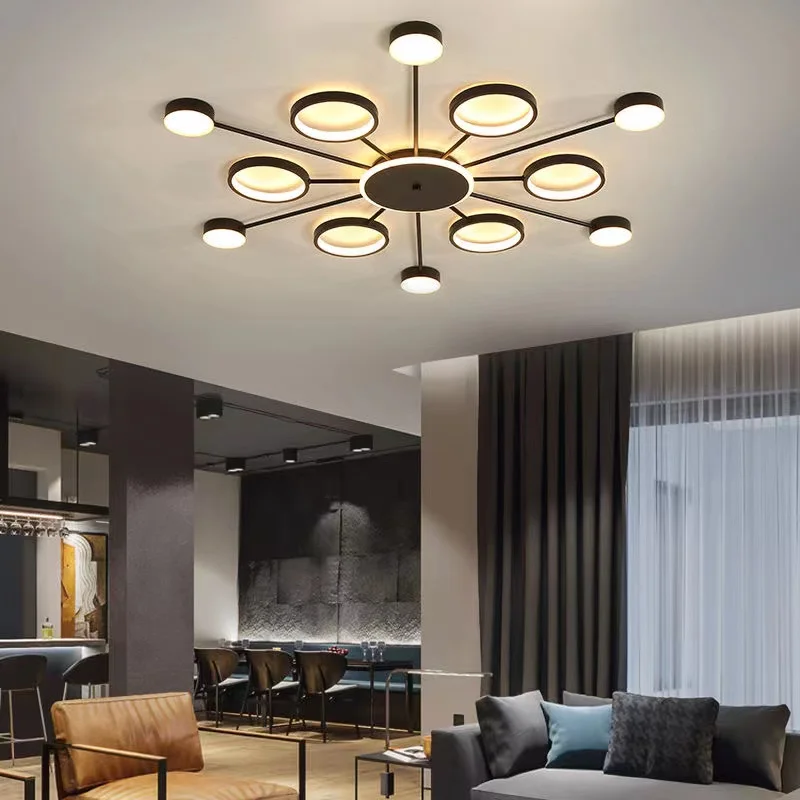 

New living room black gold light luxury modern LED minimalist ultra-thin dimmable ceiling lamp living room bedroom chandelier