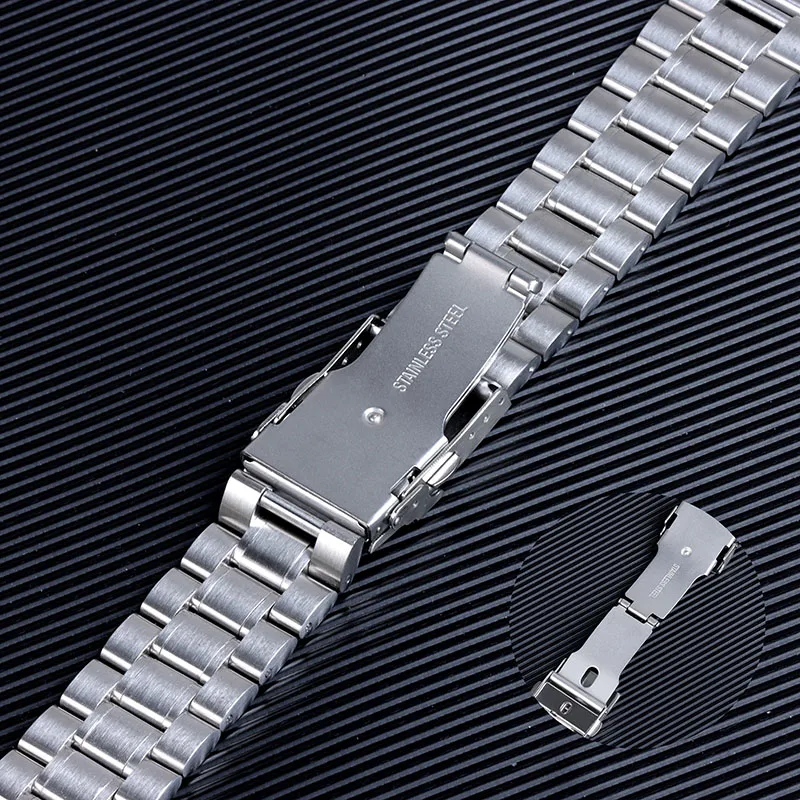 Arc End Solid Steel Watch Strap 18mm 20mm 22mm 24mm Stainless Steel Watchband Folding Buckle Men Universal Replacement Bracelet