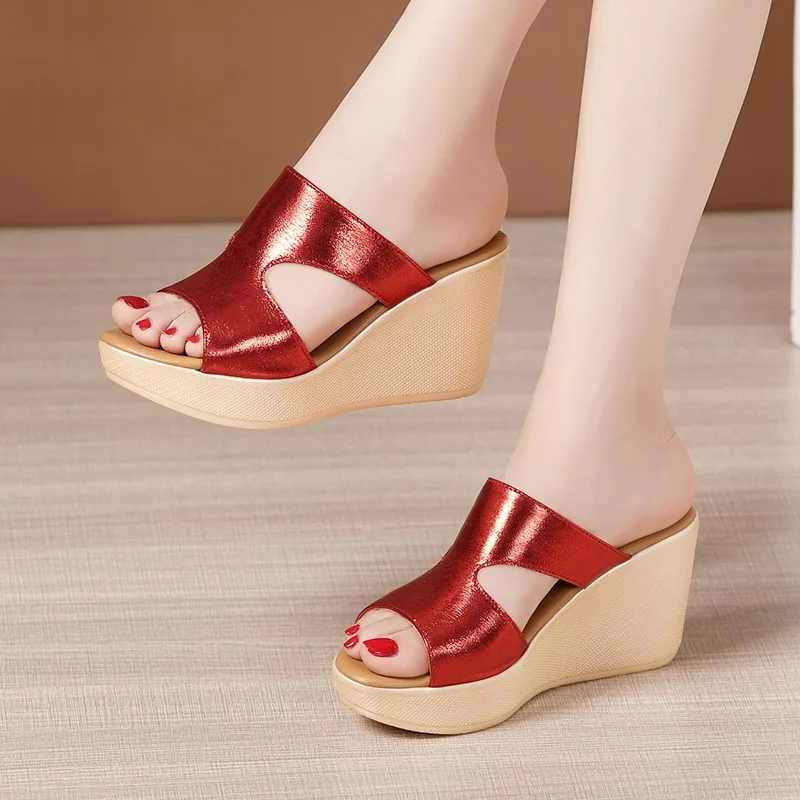 Summer Ladies Slippers New Fashion Thick Sole Wedge Women's Sandals 2024 Designer High Heel Sandals Open Toe Fish Mouth Shoes