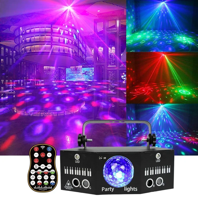 

Newest Laser Light Stage Lighting Bar KTV Flash RGB Rotating Christmas Starry Sky Atmosphere Projection Light Remote Control Hot