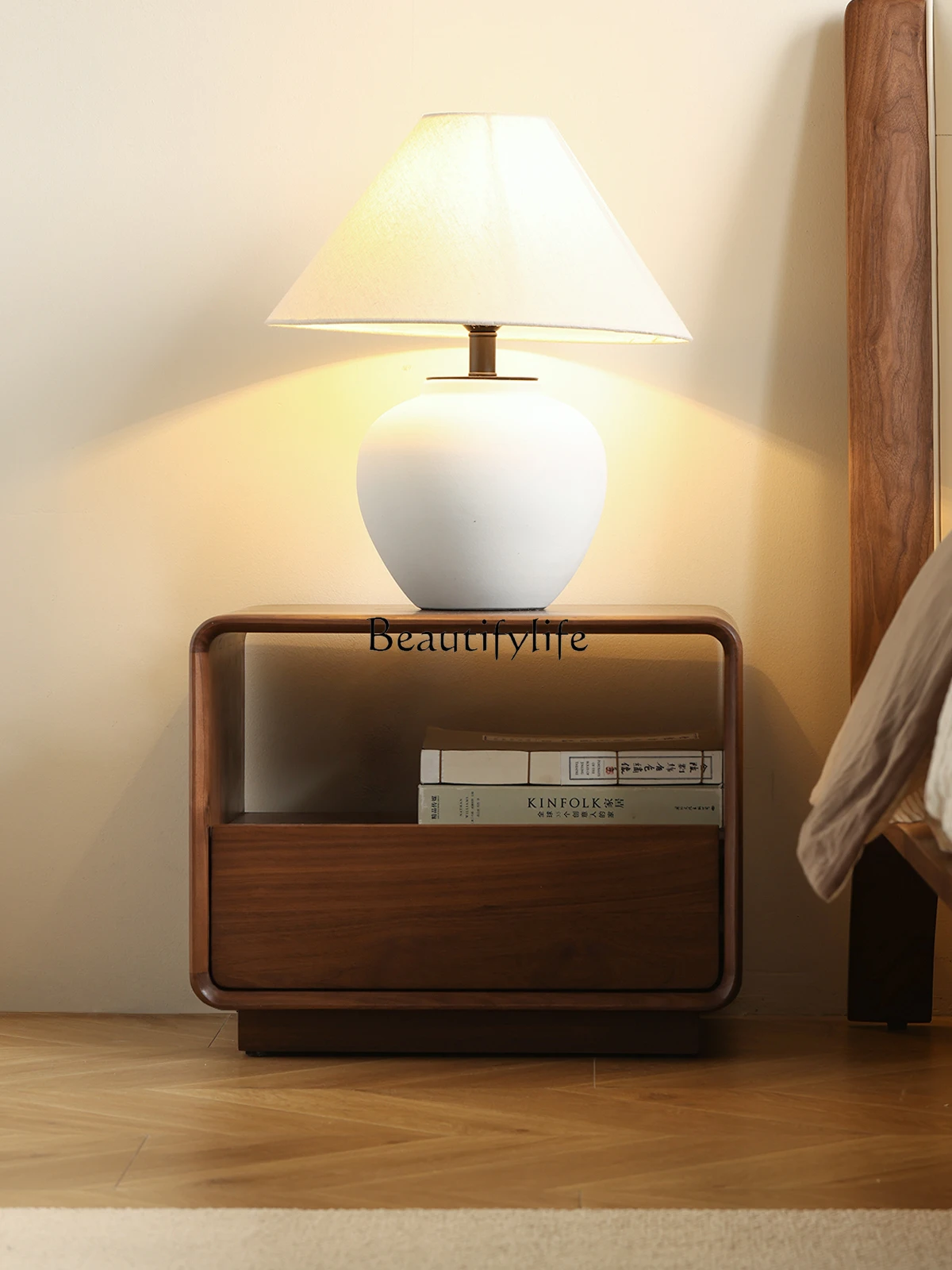 

North American black walnut bedside table, all solid wood storage cabinet, Nordic modern and simple