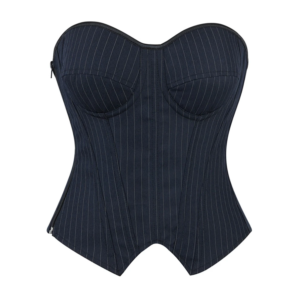 Becirzet Damen Overbust-Korsett mit Reißverschluss, gestreift, Schnür-Bustier, Taillenformer, Bauchkontrolle, Shapewear, Oberteil für Bürodamen – Detail 15