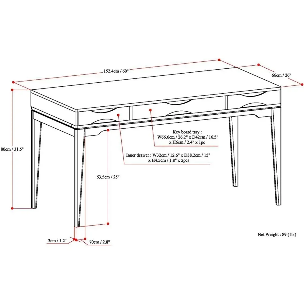 60 Inch Wide Computer Desk for The Office Desks, Writing Table, Workstation, Study Table, Mid Century Modern Writing Desk