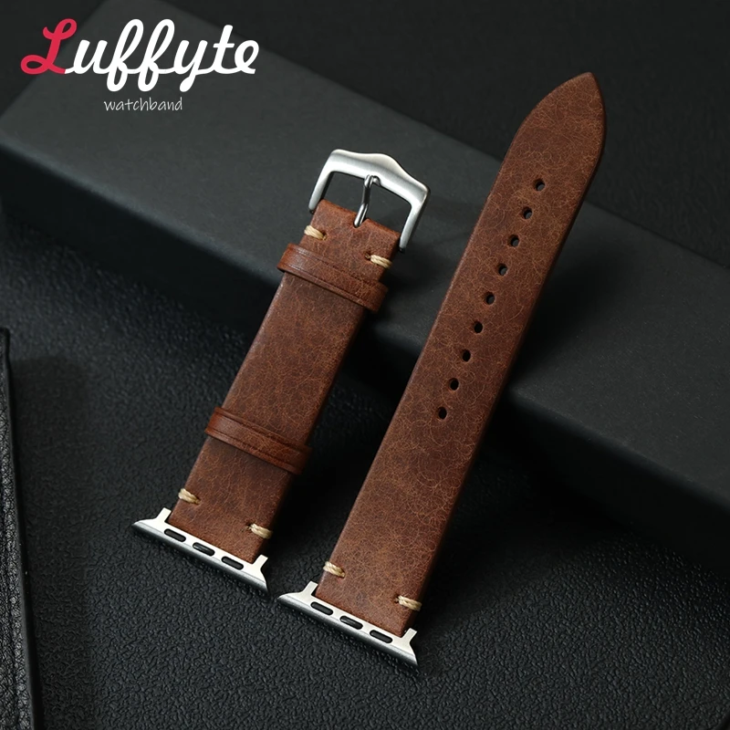 

Hand-stitched Cowhide Leather Watch Strap for Apple Watch 38/40/41/42/44/45/46/49mm Belt for Iwatch 1-10 SE Ultra 2 Watchbands