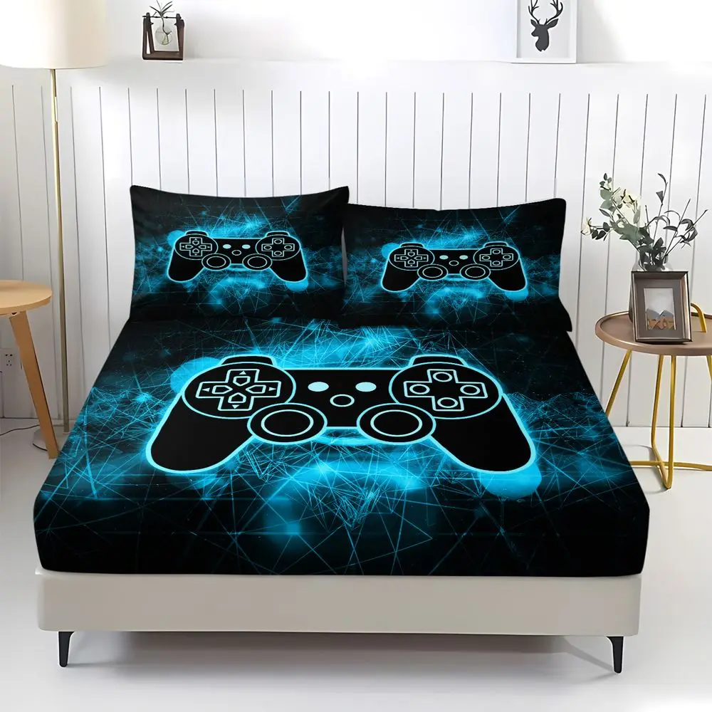 Neon Cyber Gaming Controller Print Fitted Sheet Set Bed Sheets Set Bedding Set Soft Breathable Bedding for Gamer Bedroom Teens view 2