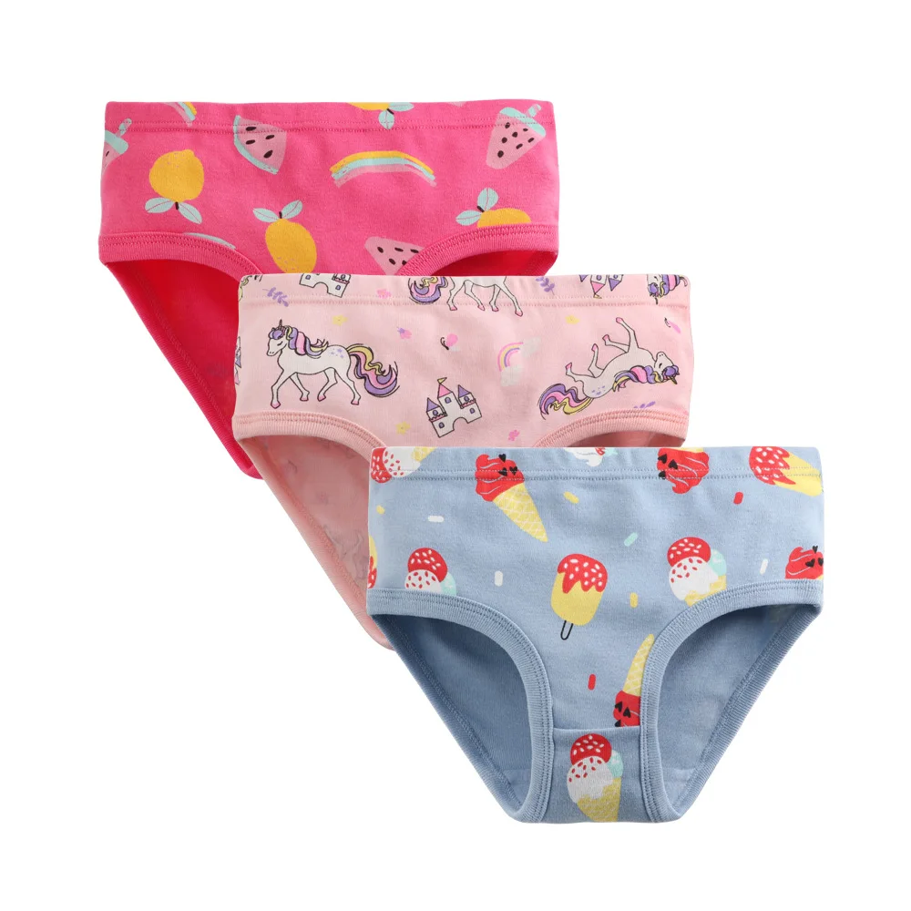 Algodão calcinha para meninas, 3pcs por pacote, roupa interior para crianças pequenas, adolescente