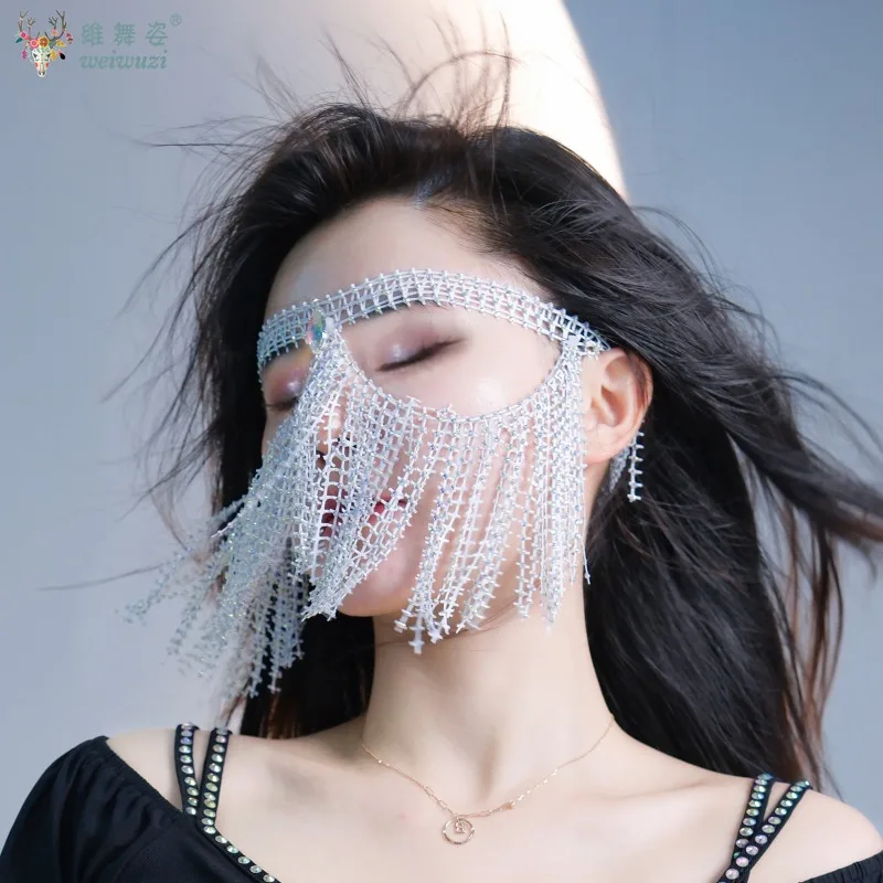 Maska do tańca brzucha, akcesoria konkursowe, dla dorosłych i dzieci, maska z frędzlami, ozdoba na konkurs taneczny orientalny.