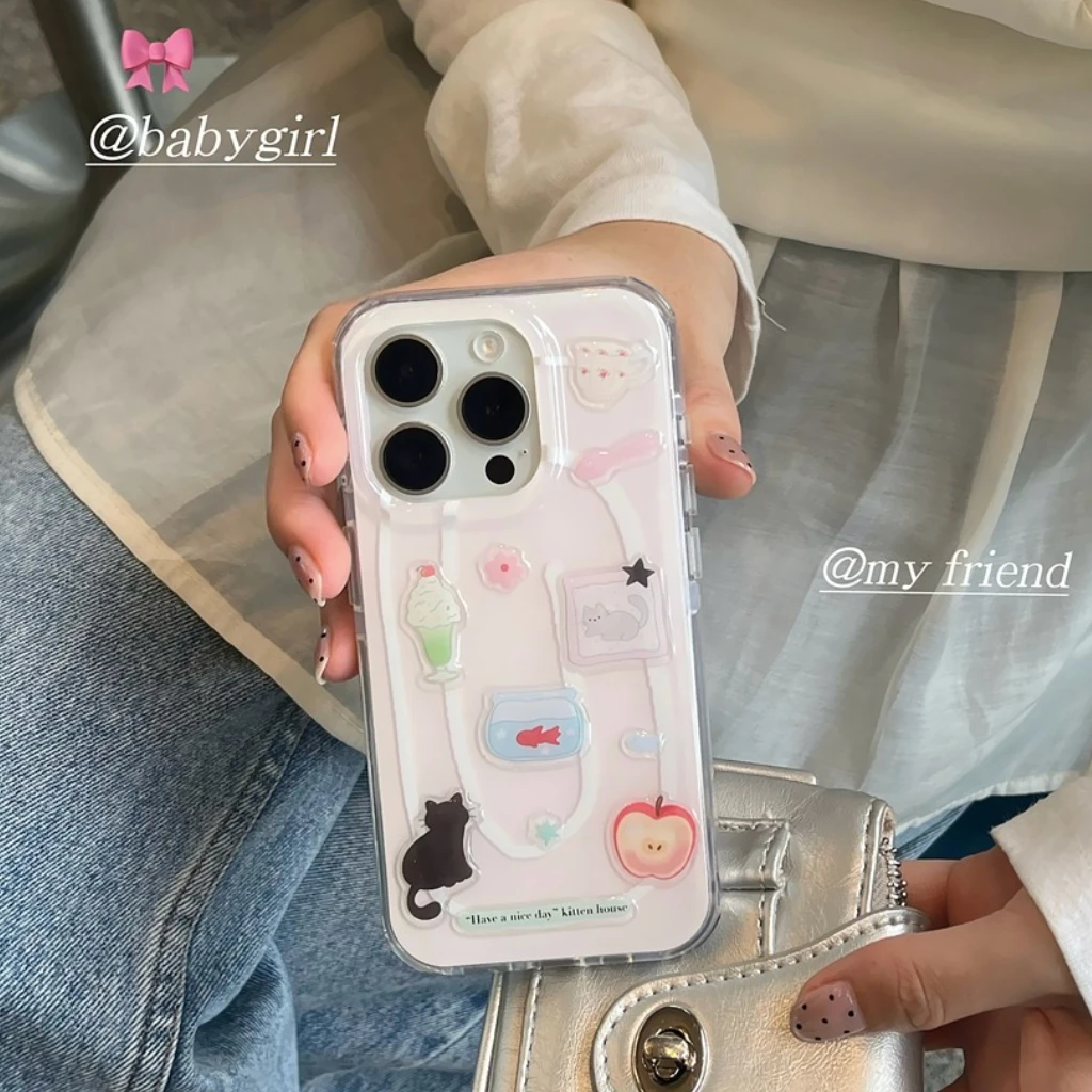 

Креативные простые наклейки с героями мультфильмов «сделай сам», противоударный защитный чехол для телефона для iPhone 16, 15, 14, 13 Pro Max