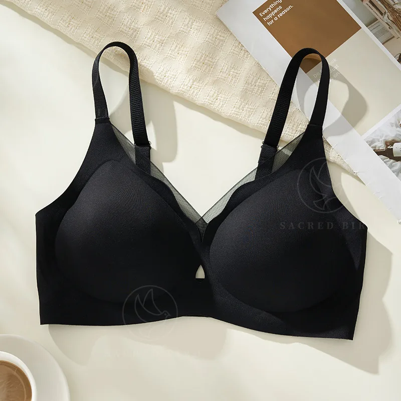 

Seamless Breathable Women's Bralette Sexy Hollow Push-up Bra Mesh Sexy Bras Wireless Underwear Black Girls Ladies Thin Intimates