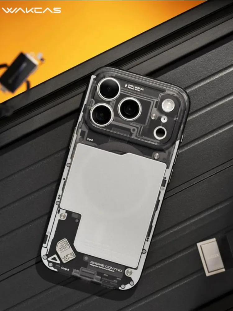 

WAKCAS Black Perspective Phone Case iphone 17/17pro/17pro Max Magnetic Suction Anti-fall Phones Shell Phone Protective Cover