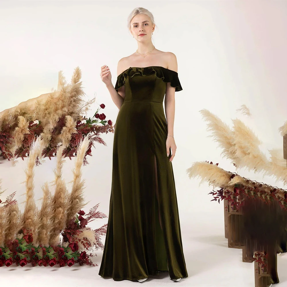 

Evening Dresses Velvet Strapless Off Shoulder A-Line Ruffle 2025 Prom Gowns For Party Formal Party Gowns Cocktail Event