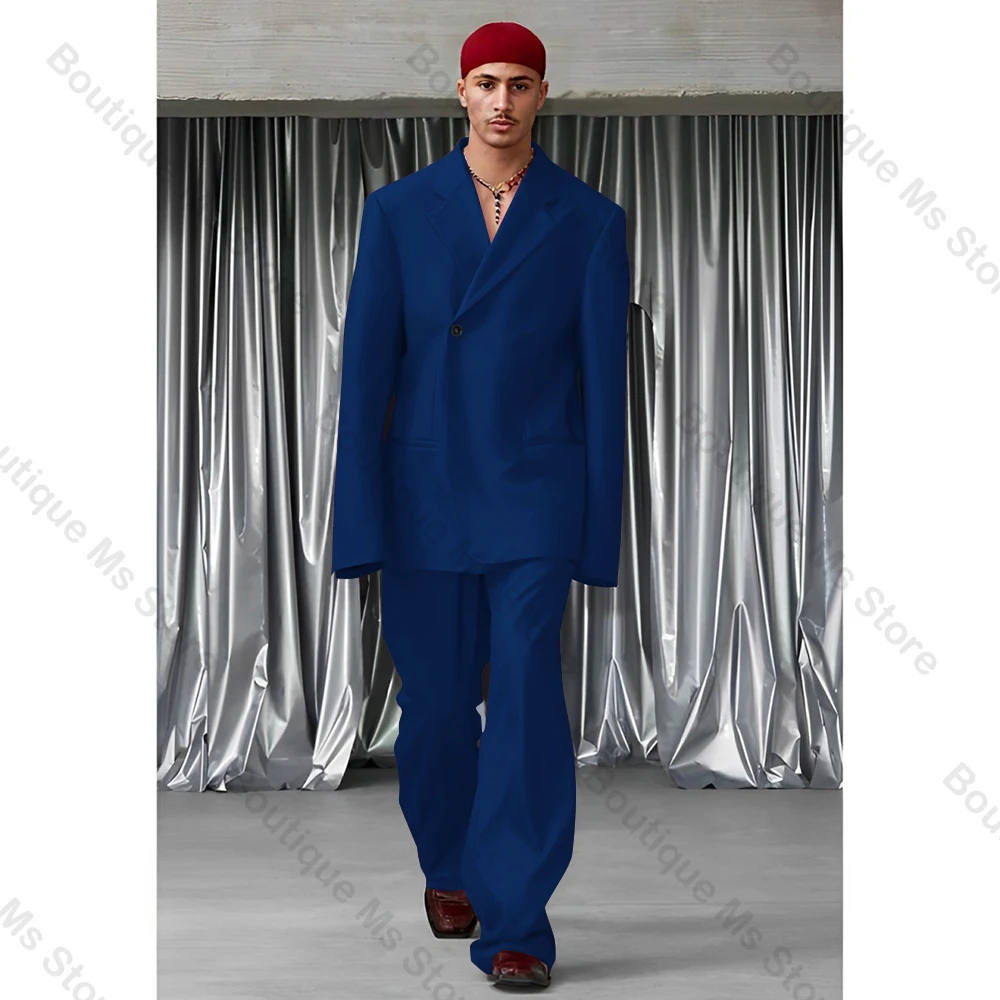 Red Loose Single Button High-quality Men Suit Two Pieces Fashion Hot Sell Male Set Daily Business Blazer Pants