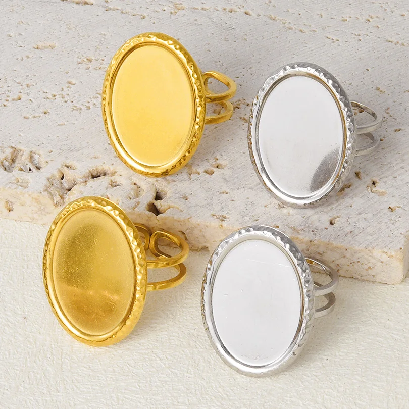 2/5pcs High Quality Stainless Steel Oval Tray Opening Ring For Women Men Vintage Adjustable Rings DIY Enamel Zircon Accessories