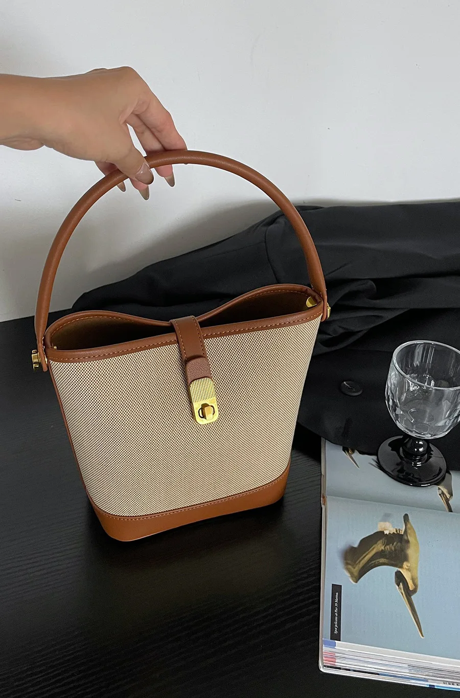 Fashion Casual Color Splicing Women Bucket Shoulder Bag Large Capacity Single Shoulder Crossbody Bags Luxury Design Handbags