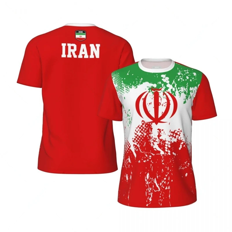 Fashion Iran Flag Football T Shirt Casual Summer Short Sleeve Mens 3D Printed Sports T-shirt Loose Street Quick Dry Tees Tops