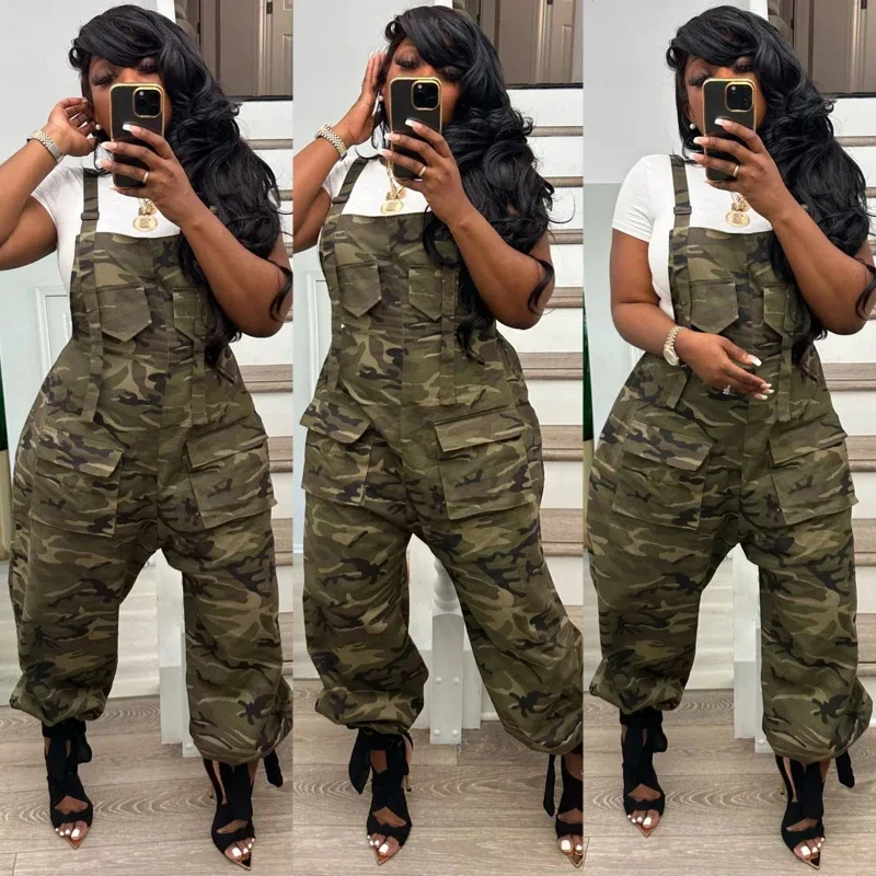 Casual And Comfortable Loose Camouflage Jumpsuits With Suspenders