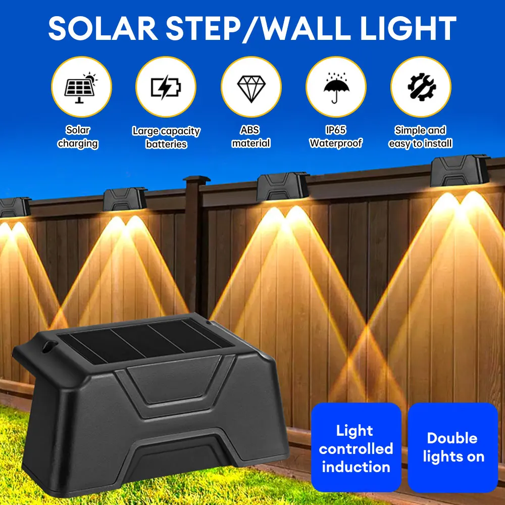 

2pcs Solar Wall Light Outdoor Waterproof Fence Light Garden Pathway Stairs Light Solar Street Light Patio Yard Decorative Lamp