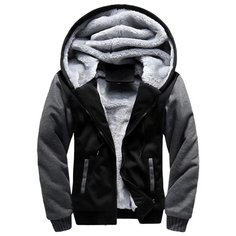 Men Jackets Sweatshirts Coats Thick Warm Baseball Coat Hooded Zipper Full Sleeve Casual Regular Splice Jacket Autumn Winter